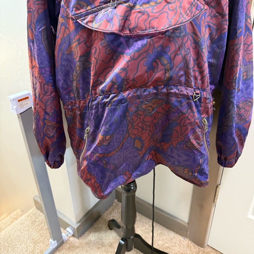 Vintage‎ 90's Obermyer Women's Ski Jacket Pink Red Floral Satin Windbreaker Coat - Picture 3 of 7